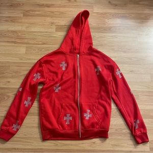 red y2k cross zip up hoodie size medium